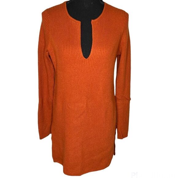Anthropologie ett:twa Orange Knit Pullover V-Neckline Sheath Sweater Dress Sz M - Picture 13 of 13